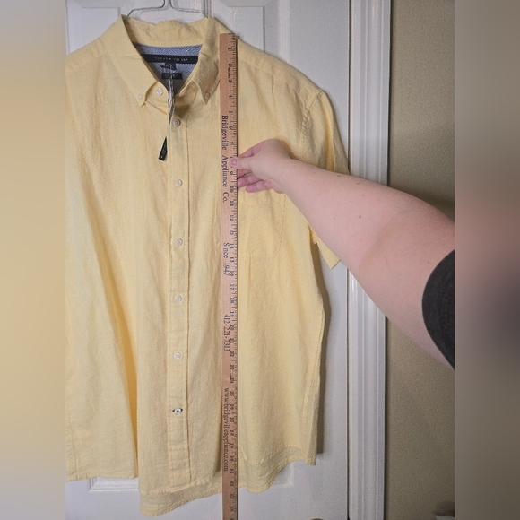 Tommy Hilfiger Linen Blend Yellow Short Sleeve Button-Up Shirt Size XL - Picture 7 of 9